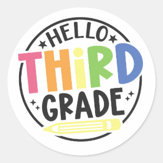 Hello Third Grade – Colourful Back to School Classic Round Sticker
