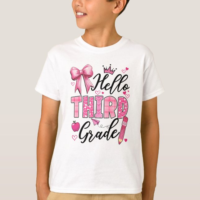 Hello Third Grade First Day Of School Coquette Tea T-Shirt (Front)