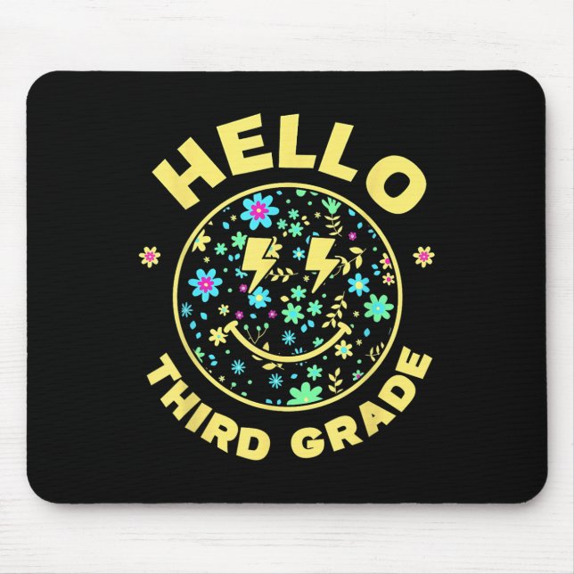 Hello Third Grade Happy Face 3rd Grade Squad Back  Mouse Mat (Front)
