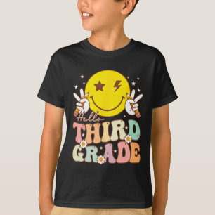Hello Third Grade Hippie Smile Face 3rd Grade Back T-Shirt