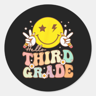 Hello Third Grade Hippie Smile Face 3rd Grade Byck Classic Round Sticker