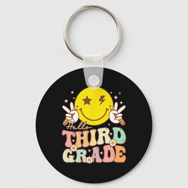 Hello Third Grade Hippie Smile Face 3rd Grade Byck Key Ring (Front)