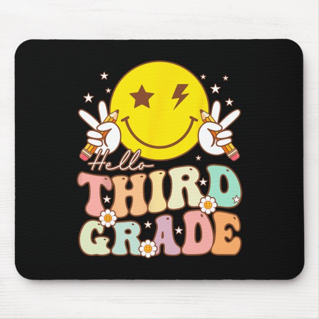 Hello Third Grade Hippie Smile Face 3rd Grade Byck Mouse Mat (Front)