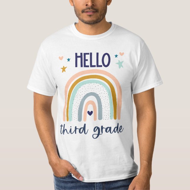 Hello Third Grade Retro Rainbow Heart for 3rd Teah T-Shirt (Front)