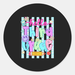 Hello third grade team 3rd grade back to school classic round sticker