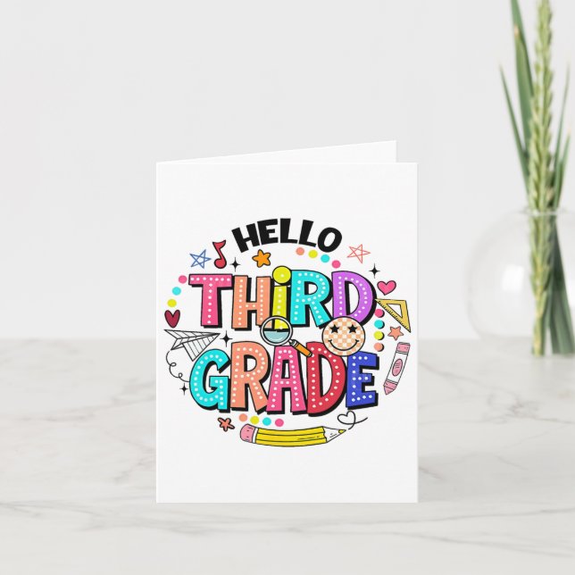 Hello Third Grade Team 3rd Grade Back To School Te Card (Front)