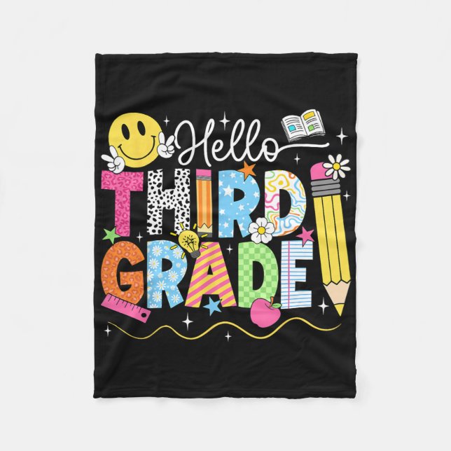 Hello Third Grade Team 3rd Grade Back To School Te Fleece Blanket (Front)