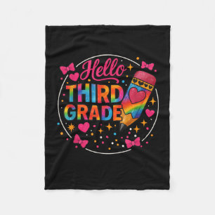 Hello Third Grade Tie Dye Pencil Back To School 3r Fleece Blanket