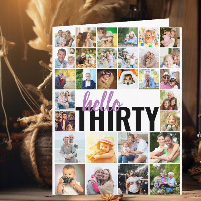 Hello Thirty 30 Photos Grid Collage Big Birthday Card (Hello Thirty, 30th Birthday Card with 30 Photos by Darling & May)
