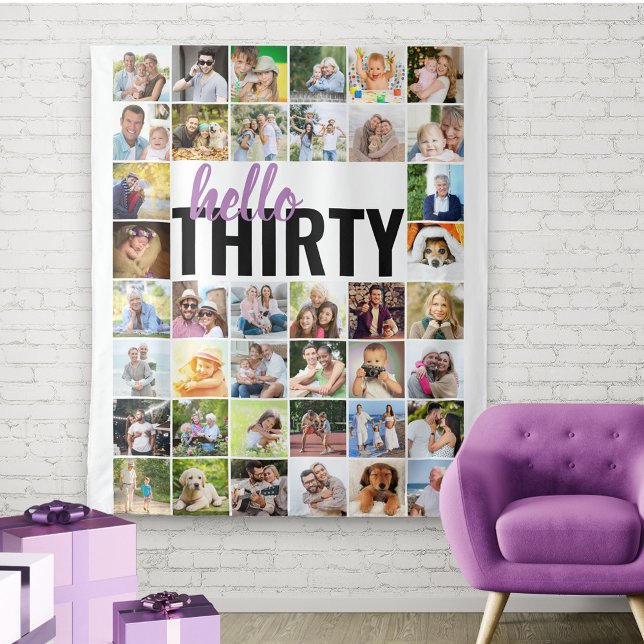 Hello Thirty 30th Birthday 40 Photo Collage  Tapestry (Creator Uploaded)