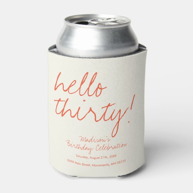 Hello Thirty Birthday Koozie | Personalised 30th  (Can Front)