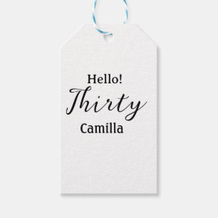 Hello thirty birthday name simple minimal elegant gift tags