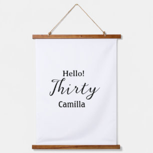Hello thirty birthday name simple minimal elegant hanging tapestry