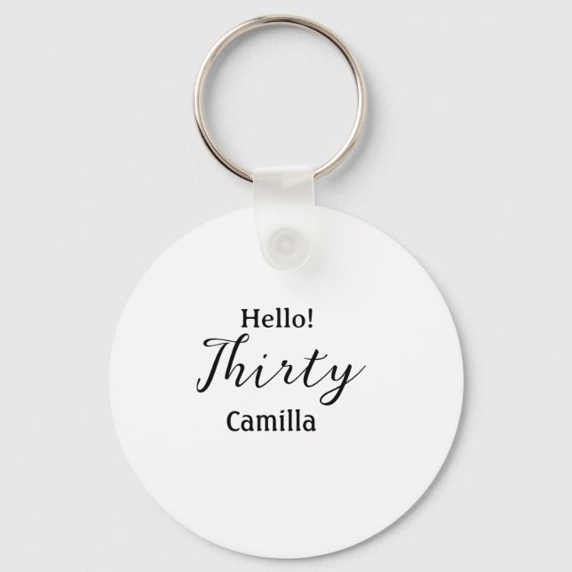 Hello thirty birthday name simple minimal elegant  key ring (Front)