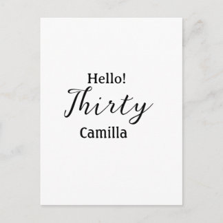 Hello thirty birthday name simple minimal elegant  postcard