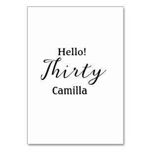 Hello thirty birthday name simple minimal elegant table number