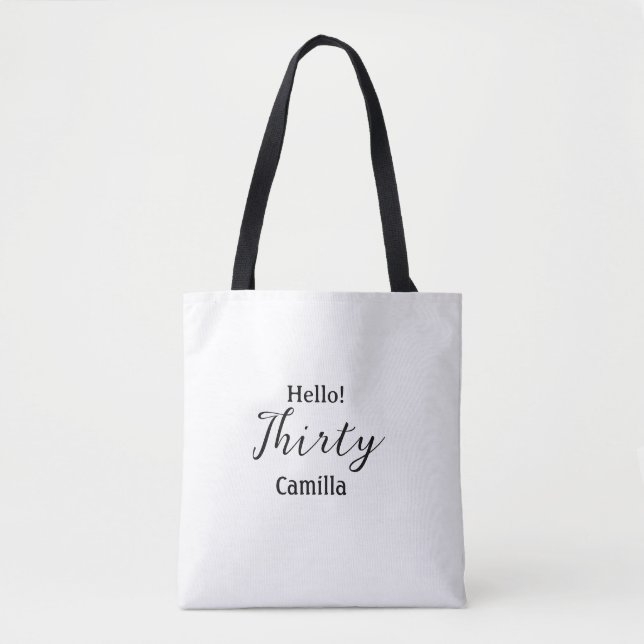 Hello thirty birthday name simple minimal elegant  tote bag (Front)