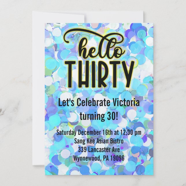 Hello Thirty - Blue Invitation (Front)