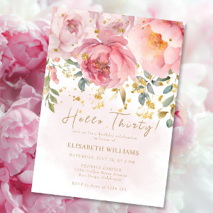 Hello Thirty Blush Pink Floral 30th Birthday Party Invitation