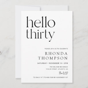 Hello Thirty Classic Simple 30th Birthday Invitation