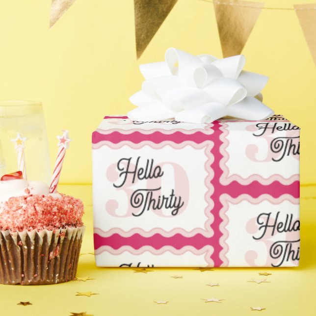 Hello Thirty Curvy Groovy 30th Birthday  Wrapping Paper (Birthday Party)