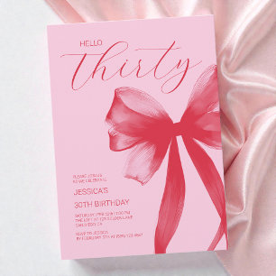 Hello Thirty Elegant Pink Bow 30th Birthday Party Invitation