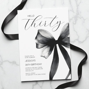 Hello Thirty Elegant Script Chic Bow 30th Birthday Invitation