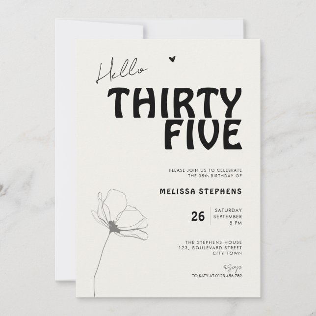 Hello Thirty Five Bold Typography 35th Birthday Invitation (Front)