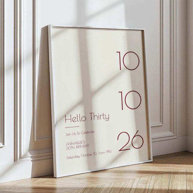Hello Thirty Minimal Modern 30th Birthday Poster (Creator Uploaded)