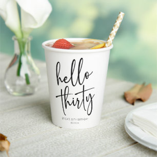 Hello Thirty Minimalist 30th Birthday Party Paper Cups