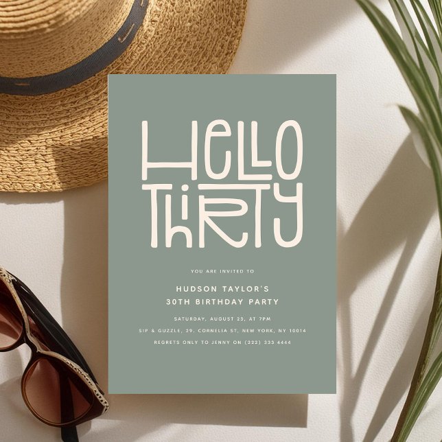 HELLO THIRTY Modern 30th Birthday Invitation (Creator Uploaded)