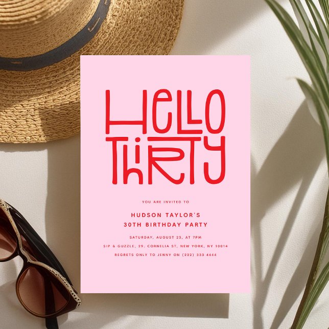 HELLO THIRTY Modern 30th Birthday Invitation (Creator Uploaded)