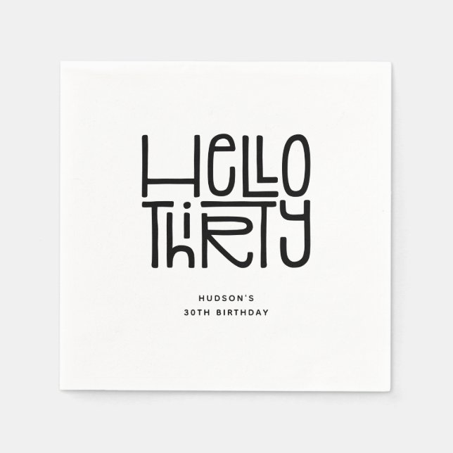 HELLO THIRTY Modern 30th Birthday Napkin (Front)
