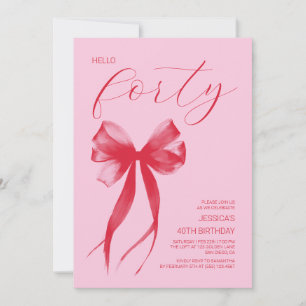 Hello Thirty Modern Bow Pink 40th Birthday Party Invitation
