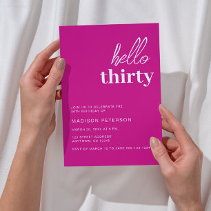 Hello Thirty Modern Hot Pink Birthday Party Invitation