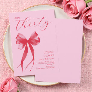 Hello Thirty Pink Modern Bow 30th Birthday Party Invitation