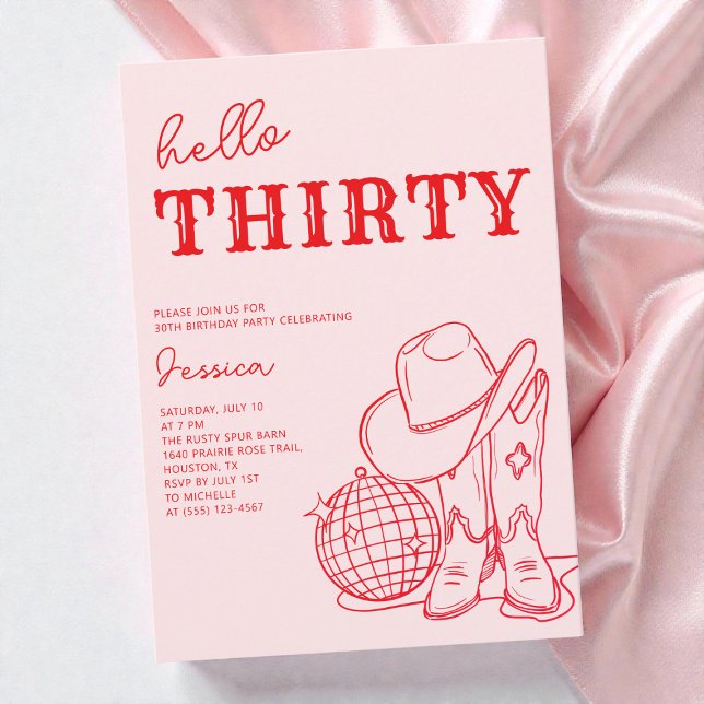 Hello Thirty Pink Western 30th Birthday Party Invitation (Hello Thirty Pink Western 30th Birthday Party Invitation)