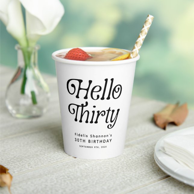 Hello Thirty Retro 30th Birthday Paper Cups (Insitu)