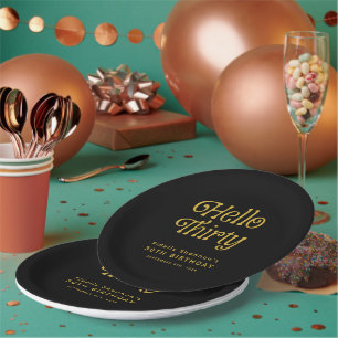 Hello Thirty Retro 30th Birthday Welcome Paper Plate
