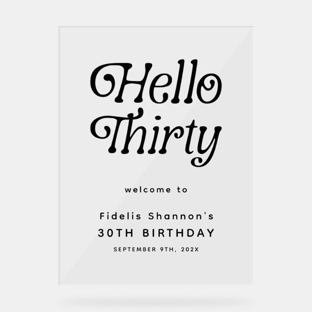 Hello Thirty Retro 30th Birthday Welcome Sign (Front)