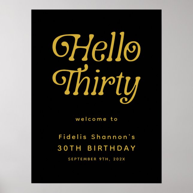 Hello Thirty Retro 30th Birthday Welcome Sign (Front)