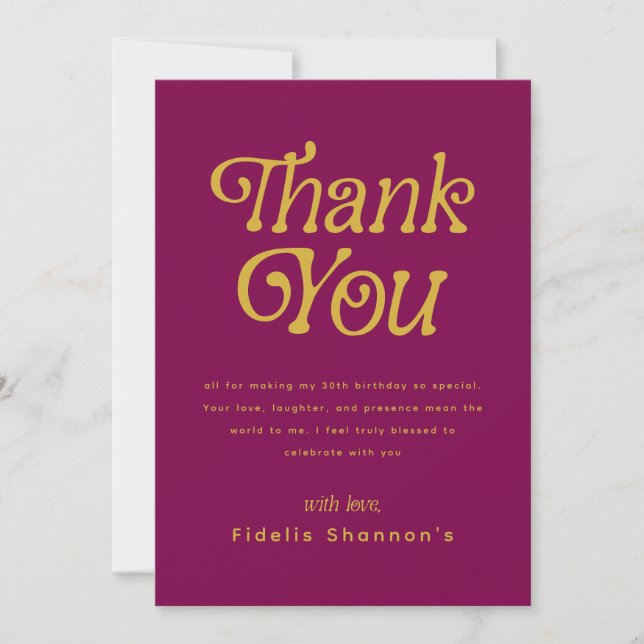Hello Thirty Retro wine red 30th Birthday Party Thank You Card (Front)