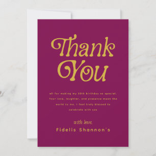 Hello Thirty Retro wine red 30th Birthday Party Thank You Card