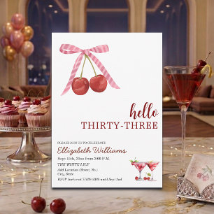 Hello Thirty Three Cherry Martini Birthday Party Invitation