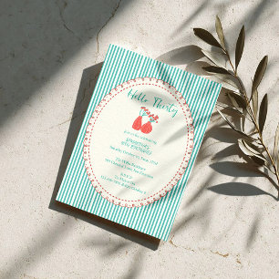 Hello Thirty Vintage Floral Stripes 30th Birthday Invitation