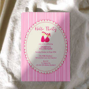 Hello Thirty Vintage Floral Stripes 30th Birthday Invitation