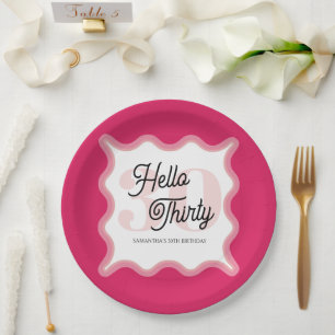 Hello Thirty Wavy Groovy 30th Birthday  Paper Plate