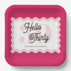 Hello Thirty Wavy Groovy 30th Birthday  Paper Plate