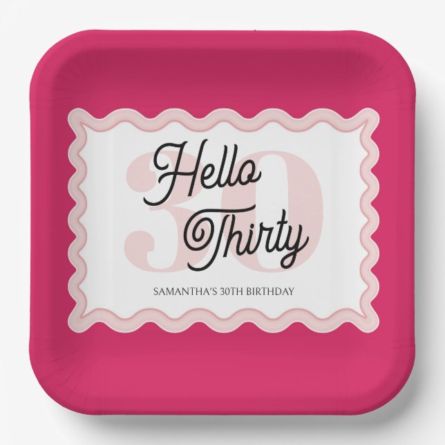 Hello Thirty Wavy Groovy 30th Birthday  Paper Plate (Front)