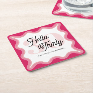 Hello Thirty Wavy Groovy 30th Birthday  Square Paper Coaster
